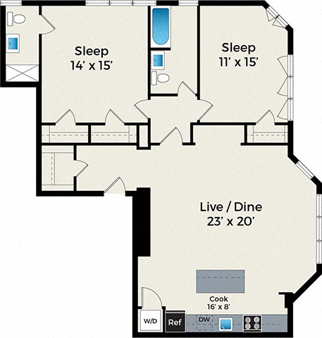 Two Bedroom Floor Plan at Park Fullerton by Reside